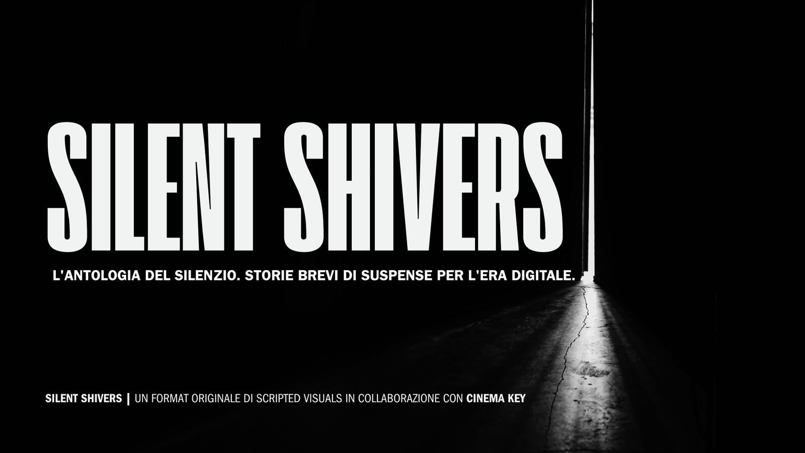 Pitch Deck Cover — Silent Shivers (Scripted Visuals) Copertina del pitch deck di Silent Shivers con una scala a chiocciola in bianco e nero